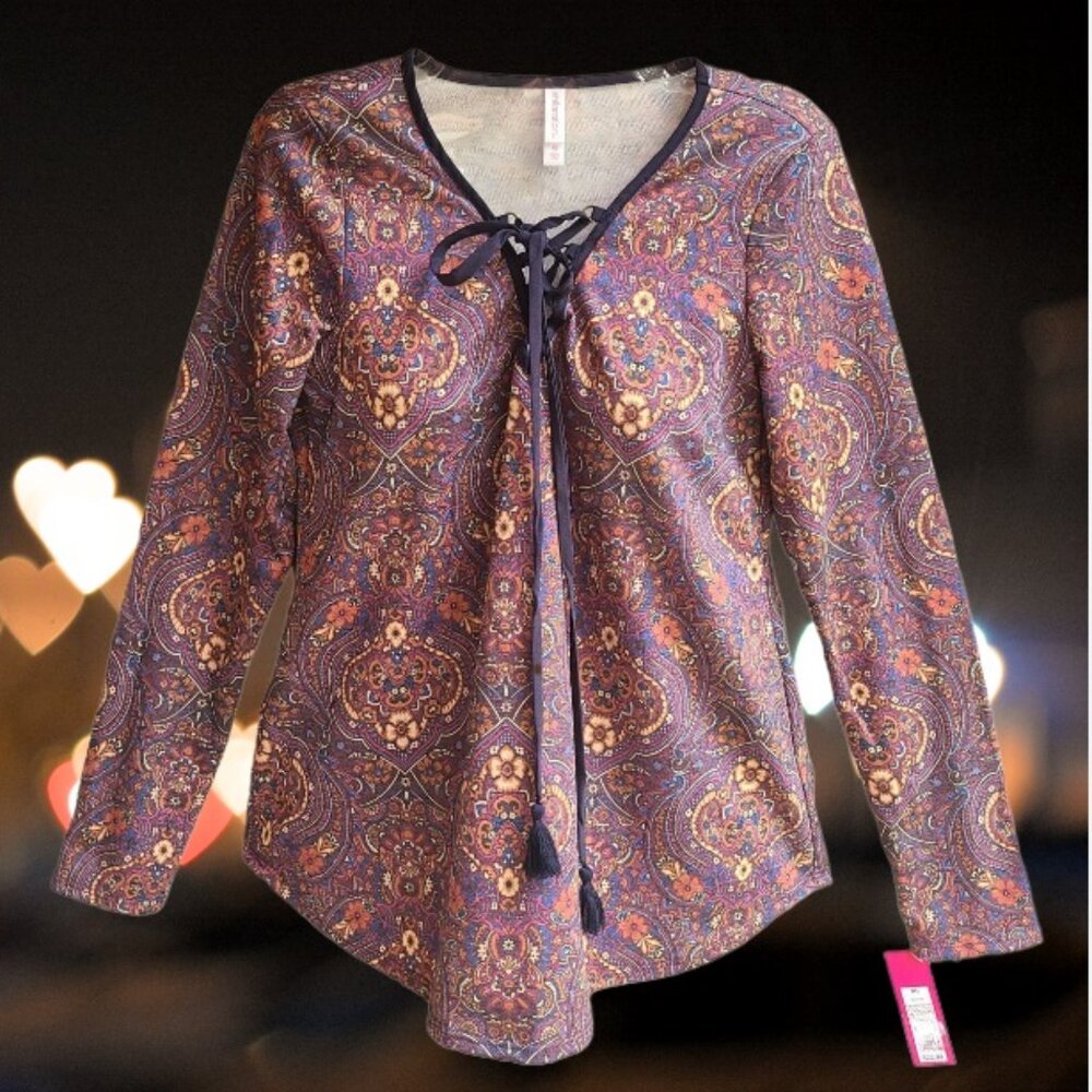 Xhilaration Women's Long Sleeve Lace-Up Knit Swing Top Plum Purple Size XS
